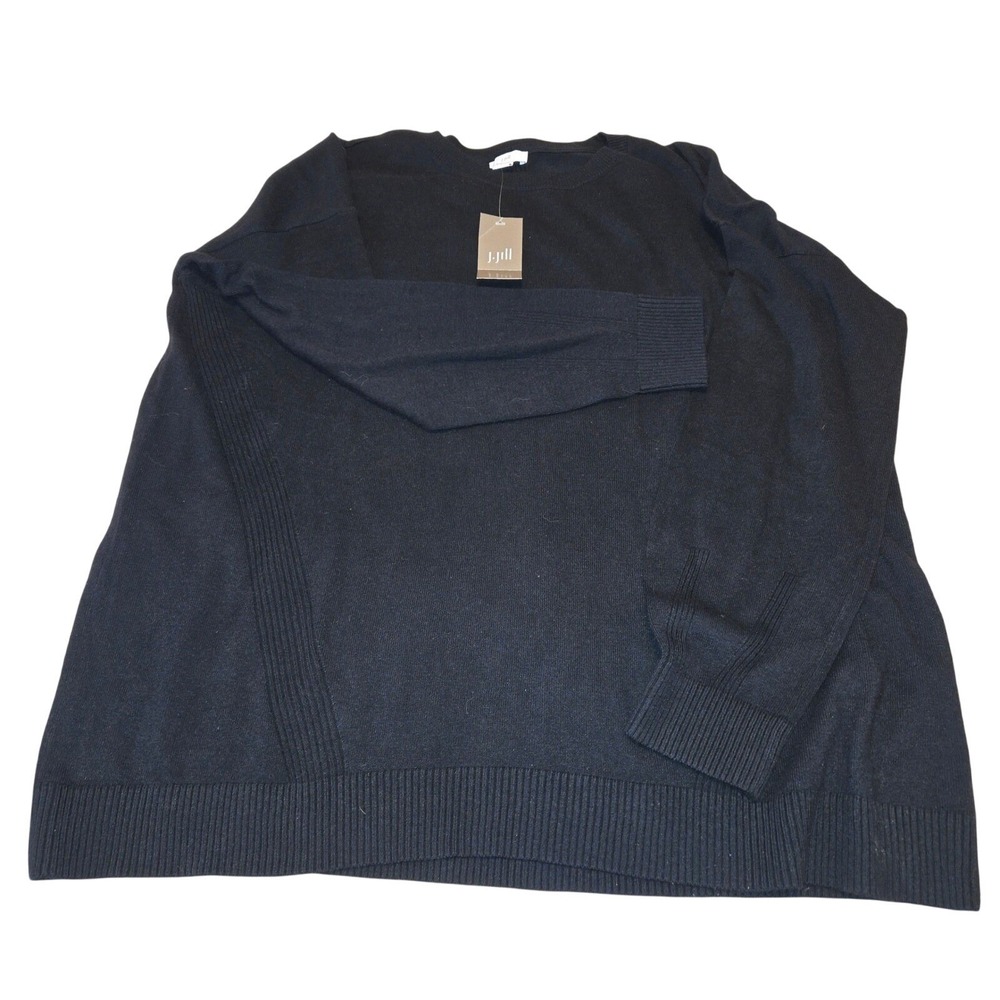 NWT  J.Jill Women's Black Long Sleeve Knit Sweater Top, Size L, New With Tags